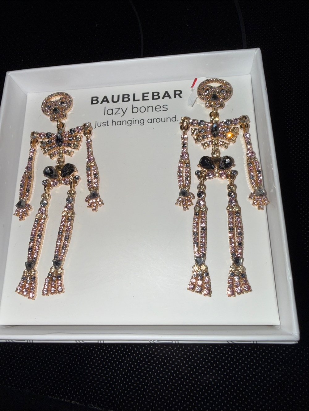 BaubleBar Pink and Gold Crystal Skeleton Drop Earrings